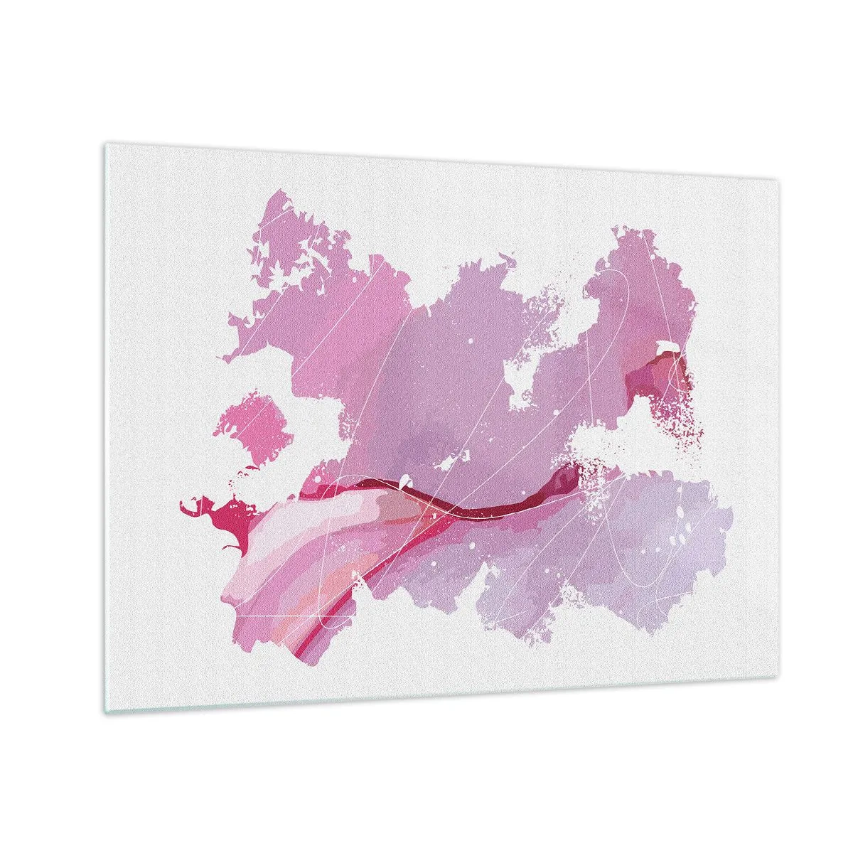 Glastavla - Bild på glas - Abstrakt karta i nyanser av rosa och lila på vit bakgrund - 70x50cm - Karta över en rosa värld - Modern väggdekoration för vardagsrum och sovrum ARTTOR