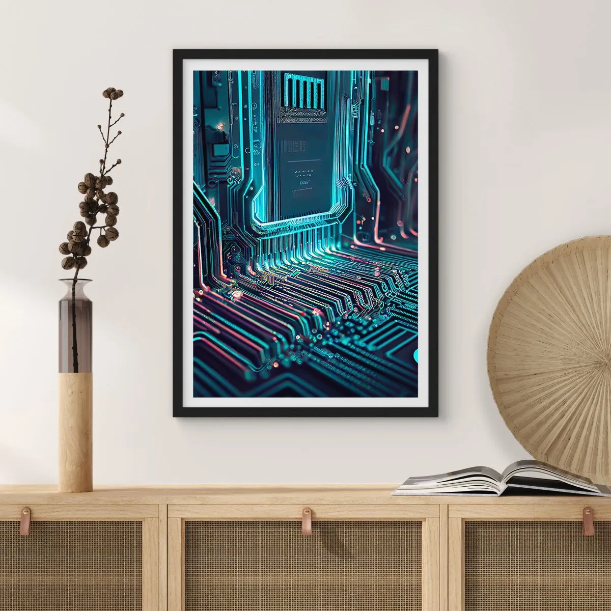 Affisch i svart ram - En futuristisk vision av en integrerad krets - 50x70cm - Så här tänker jag... - Modern väggdekoration för vardagsrum och sovrum ARTTOR