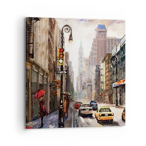 Canvastavla - Bild på duk - New York - färgglad också i regnet - 70x70 cm
