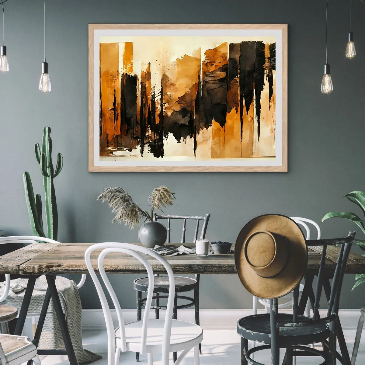 Affisch i ram av ljusek - Harmoni av svart och guld - 40x30 cm