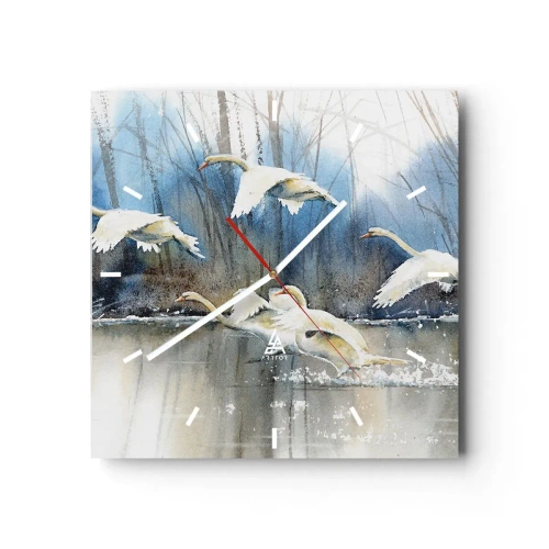 Väggklocka - Klocka på glas - Som i en saga om vilda svanar - 40x40 cm