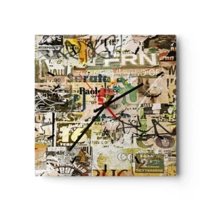 Väggklocka - Klocka på glas - Oj, det händer saker och ting - 30x30 cm