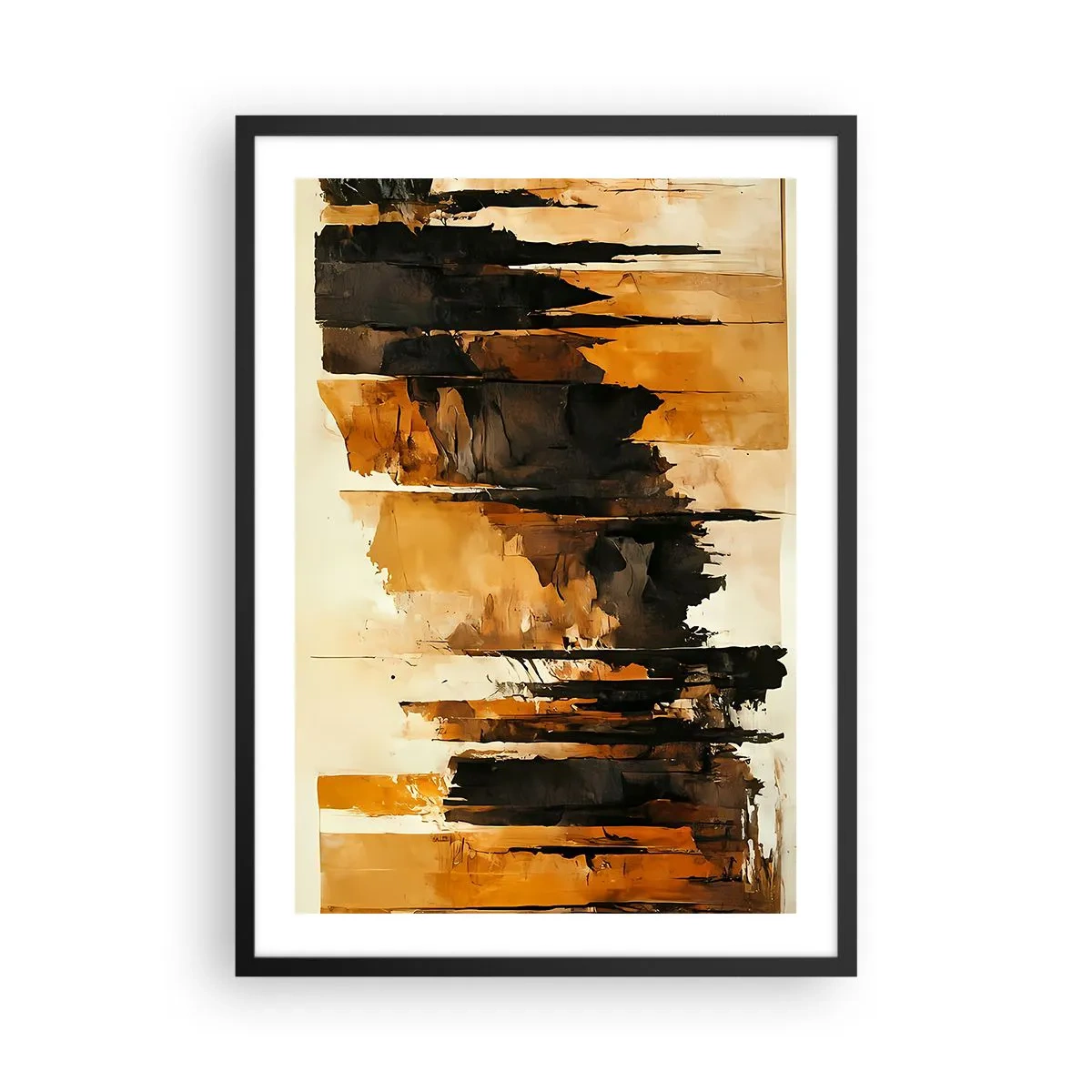 Affisch i svart ram - En abstrakt komposition i varma bruna och svarta nyanser. - 50x70cm - Harmoni av svart och guld - Modern väggdekoration för vardagsrum och sovrum ARTTOR