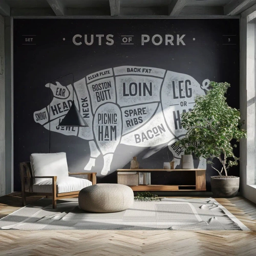 Fototapet Premium Canvas - Styckarens ABC - Gastronomi, Djurgris, Fläsk - 400x280 cm