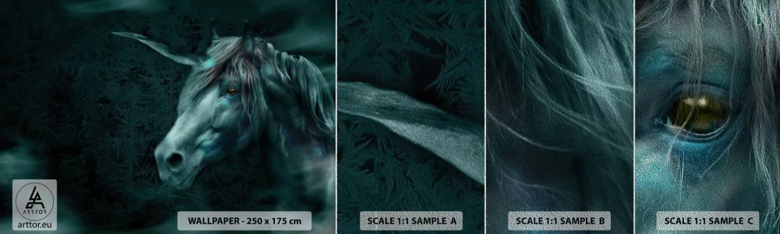 Provbit av fototapet Premium Sand - I sagoskogen - Enhörning, Fantasi, Abstraktion - 100x30 cm