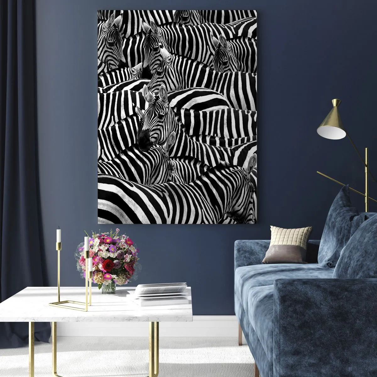 Glastavla - Bild på glas - Randig grupporträtt - 50x70 cm