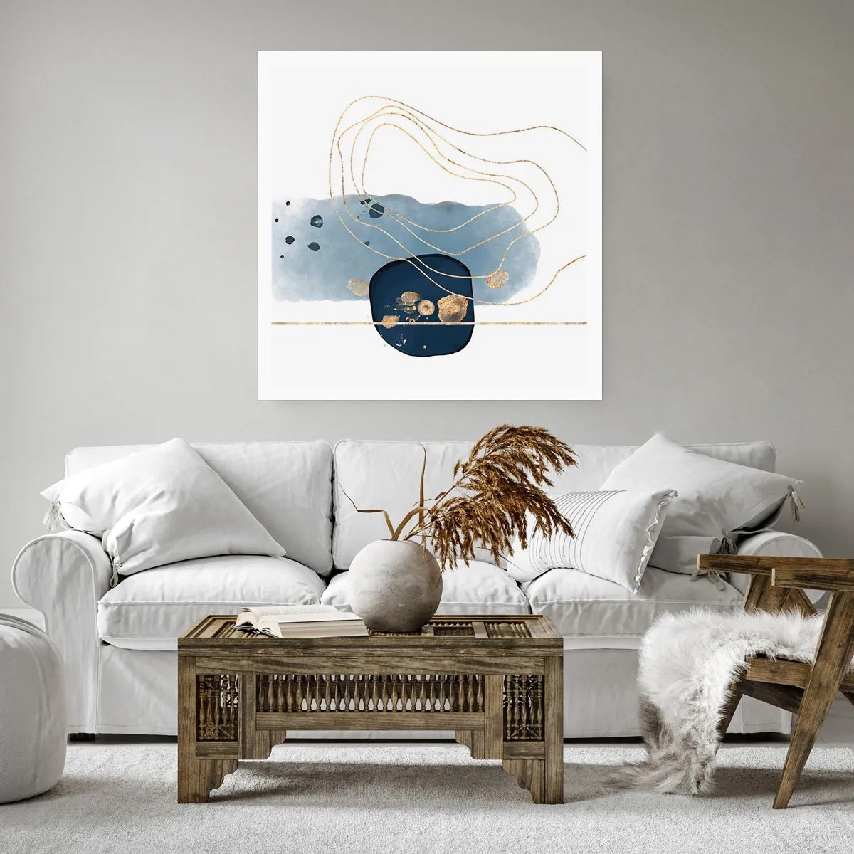 Affisch - Blå-guld fantasi - 40x40 cm