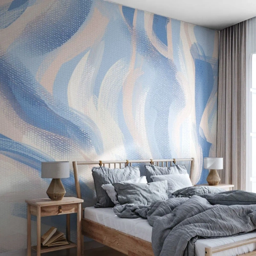 Fototapet Premium Sand - Blå krusningar - Pastell, Minimalism, Bit - 350x256 cm