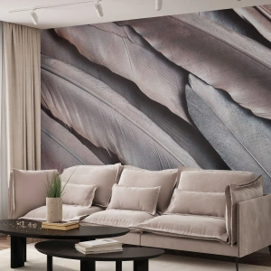 Fototapet Premium Canvas - I rosa silver - Fågelfjäder, Grafik, Boho - 100x70 cm