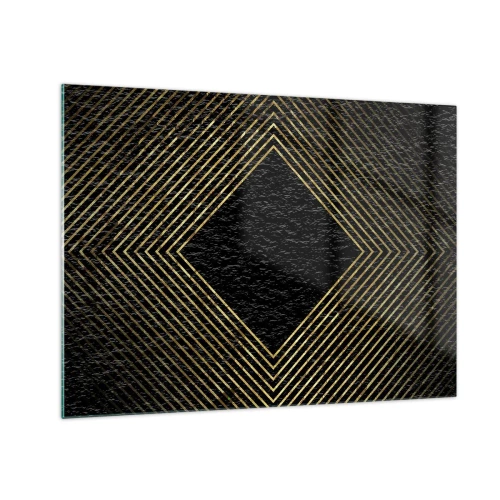 Glastavla - Bild på glas - Gulddiamant med geometriska linjer på svart bakgrund - 70x50cm - Geometri i glamourstil - Modern väggdekoration för vardagsrum och sovrum ARTTOR
