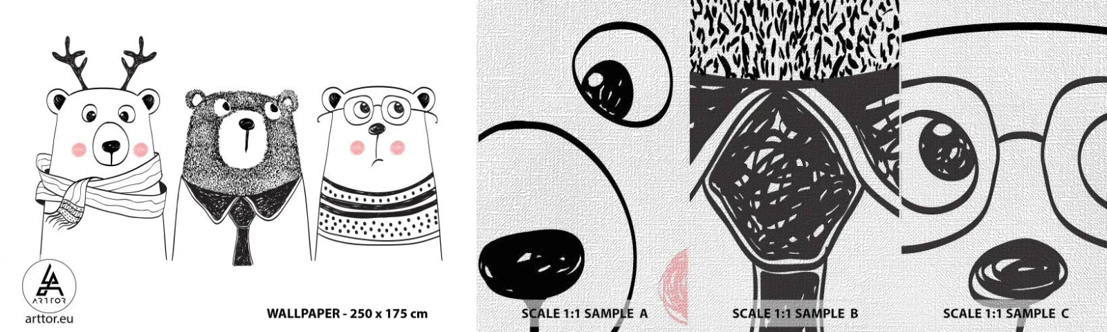 Provbit av fototapet Premium Canvas - Tre björnar  - För barn, Björn, Illustration - 100x30 cm