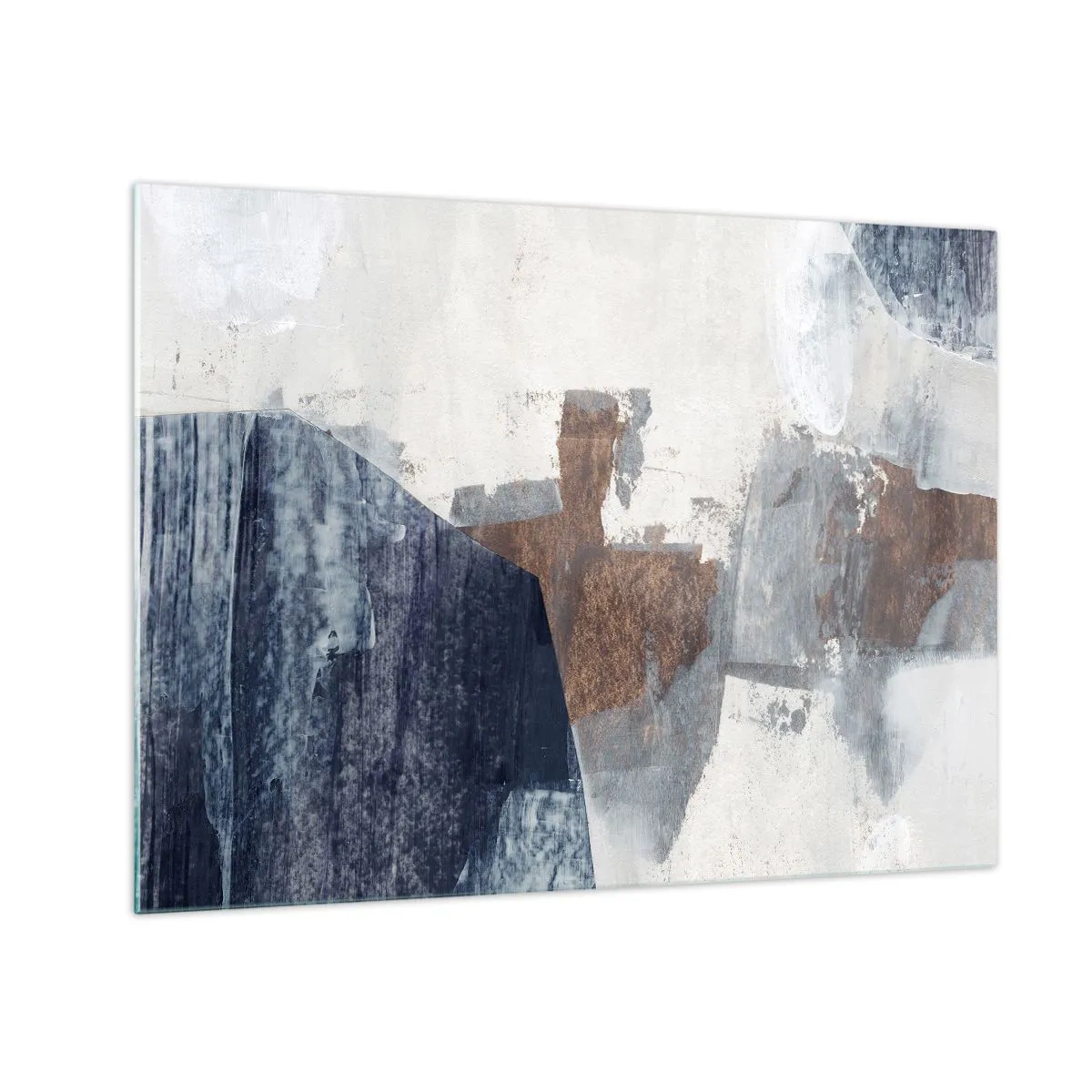Glastavla - Bild på glas - Geometriska former i blått, brunt och vitt - 70x50cm - Blåbruna former - Modern väggdekoration för vardagsrum och sovrum ARTTOR