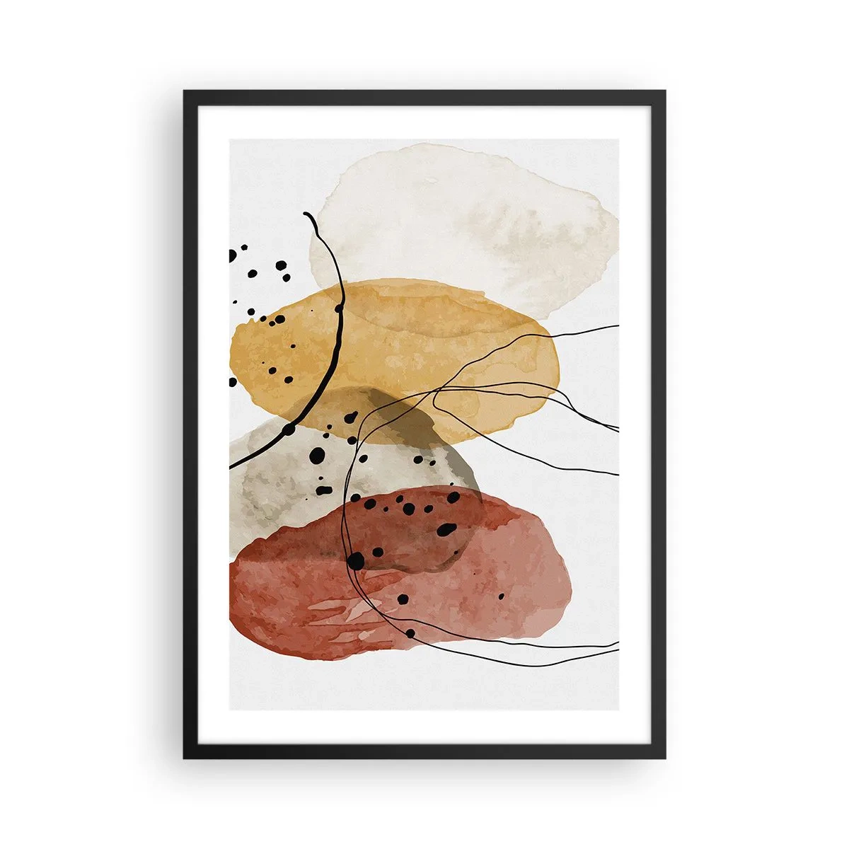 Affisch i svart ram - Abstrakta former i nyanser av beige, gult och rött - 50x70cm - Lätta och transparenta som luften - Modern väggdekoration för vardagsrum och sovrum ARTTOR