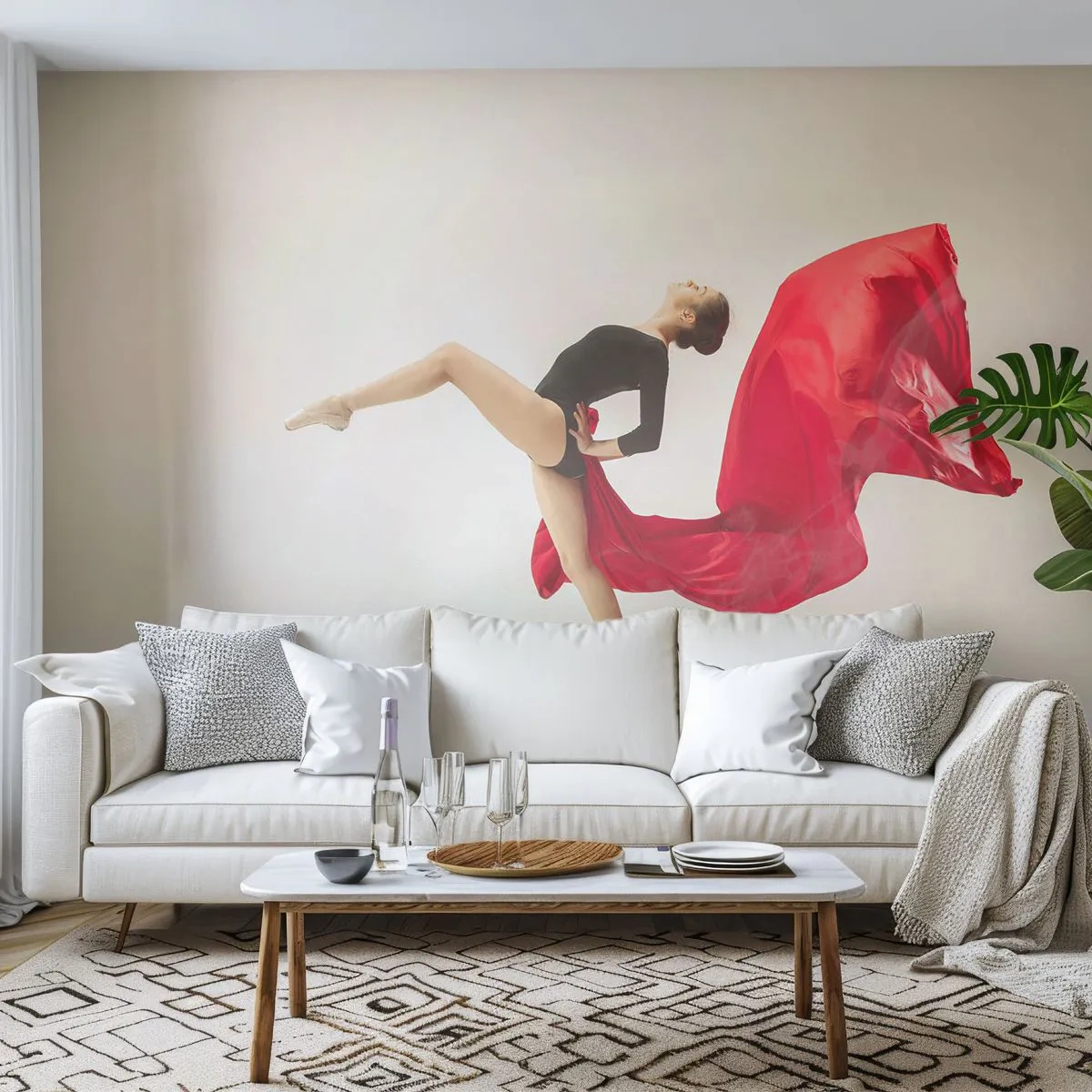 Självhäftande Fototapet Deluxe Sticker - Röd och svart - Ballerina, Dansa, Balett - 250x175 cm