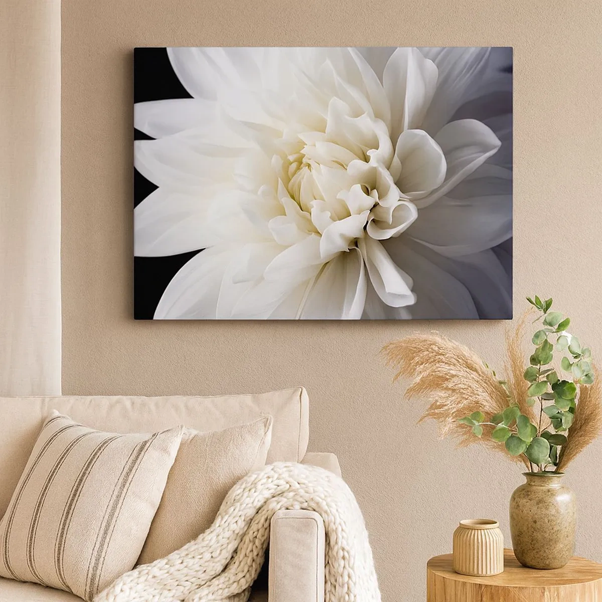 Canvastavla - Bild på duk - En delikat vit blomma på svart bakgrund i en elegant komposition - 70x50cm - En bruds morgon - Modern väggdekoration för vardagsrum och sovrum ARTTOR