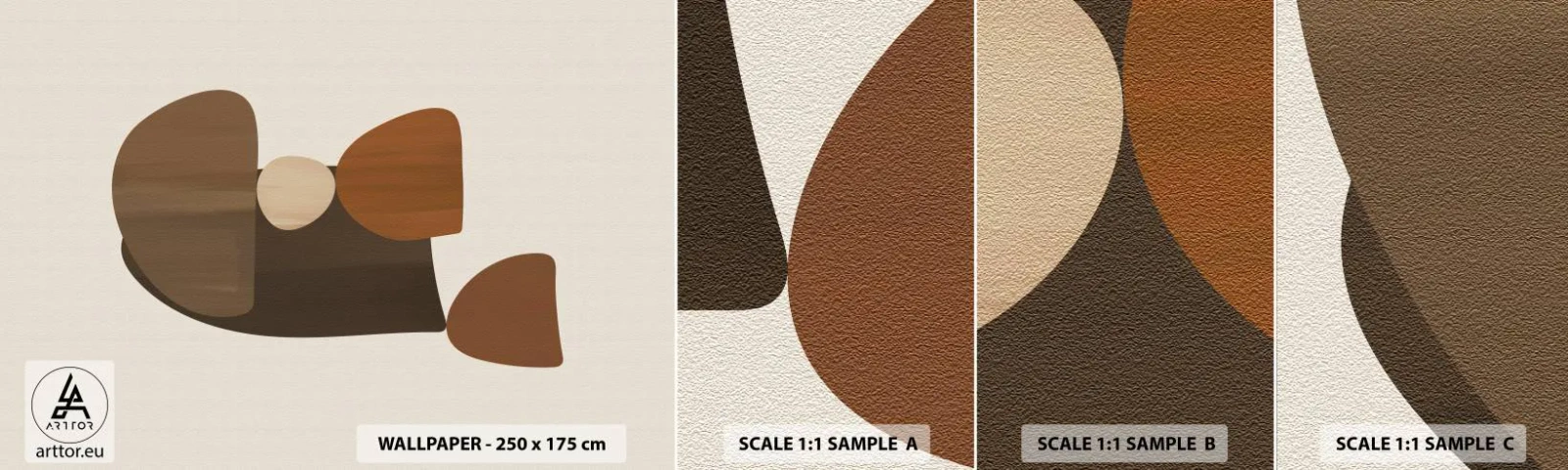 Provbit av självhäftande fototapet Deluxe Sticker - Komposition i brun - Abstraktion, Bit, Modern konst - 100x30 cm