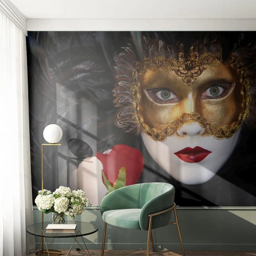 Fototapet Premium Sand - För livet är en stor fest - Huva, Reste sig, röda läppar - 100x70 cm