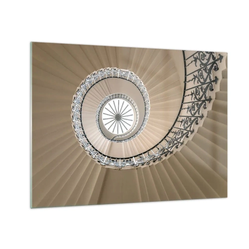 Glastavla - Bild på glas - En vy uppför en spiraltrappa som liknar ett snäckskal - 70x50cm - I musslans mitt - Modern väggdekoration för vardagsrum och sovrum ARTTOR
