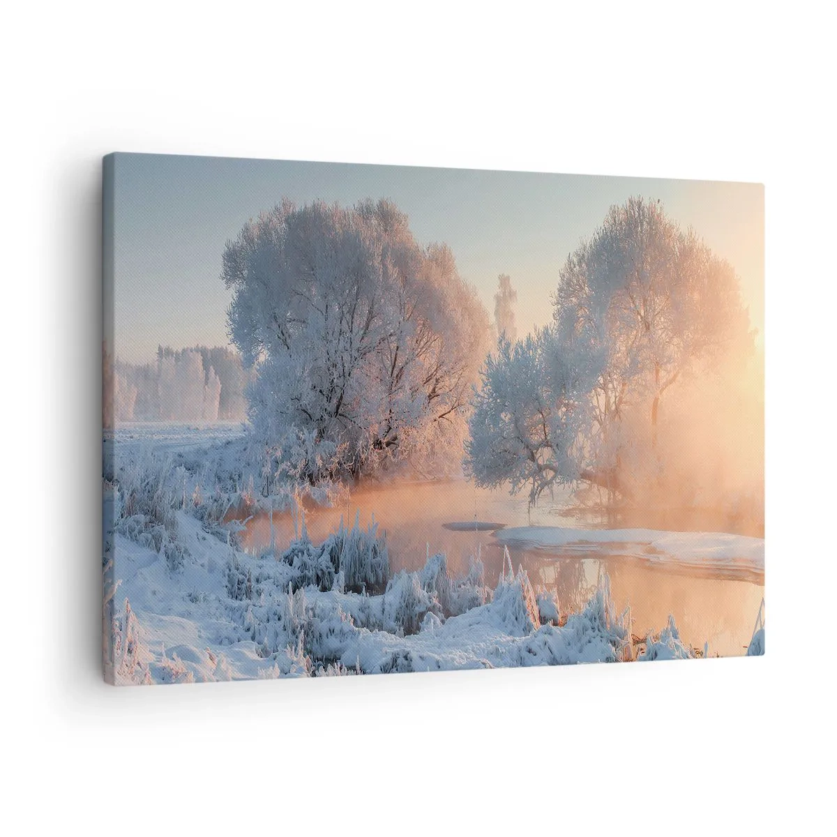 Canvastavla - Bild på duk - Vinterlandskap med snötäckta träd och en solnedgång - 70x50cm - Allt glittrar i solens kristall - Modern väggdekoration för vardagsrum och sovrum ARTTOR