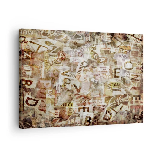 Canvastavla - Bild på duk - Abstrakt komposition med bokstäver och textfragment - 70x50cm - Snacket reduceras till enstaka bokstäver - Modern väggdekoration för vardagsrum och sovrum ARTTOR