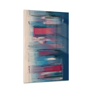 Glastavla - Bild på glas - Vertikal komposition i blått och rött - 70x100 cm