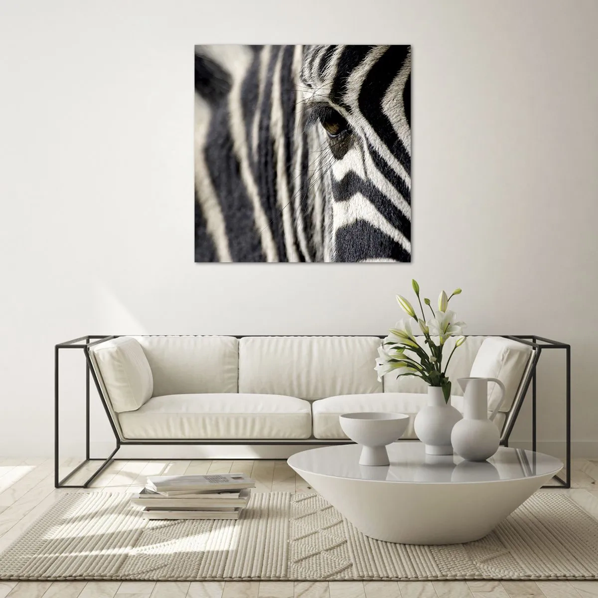 Glastavla - Bild på glas - Randig porträtt - 30x30 cm