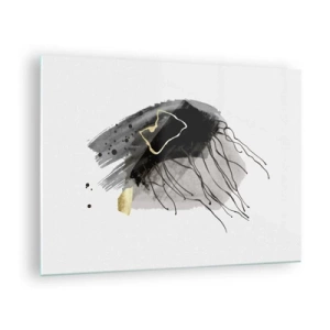 Glastavla - Bild på glas - Abstrakt komposition av svart och guld på en vit bakgrund - 70x50cm - I svart och guld - Modern väggdekoration för vardagsrum och sovrum ARTTOR