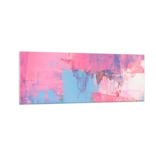 Glastavla - Bild på glas - Rosa, blått och en gnutta ljus - 140x50 cm