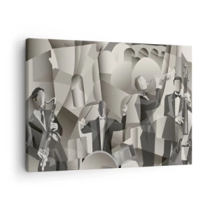 Canvastavla - Bild på duk - Abstrakt scen med jazzmusiker i nyanser av grått. - 70x50cm - I ljudrummet - Modern väggdekoration för vardagsrum och sovrum ARTTOR