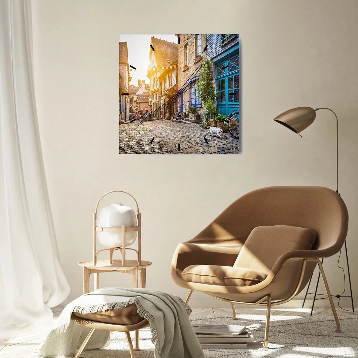 Väggklocka - Klocka på glas - Stadens vita ande - 40x40 cm