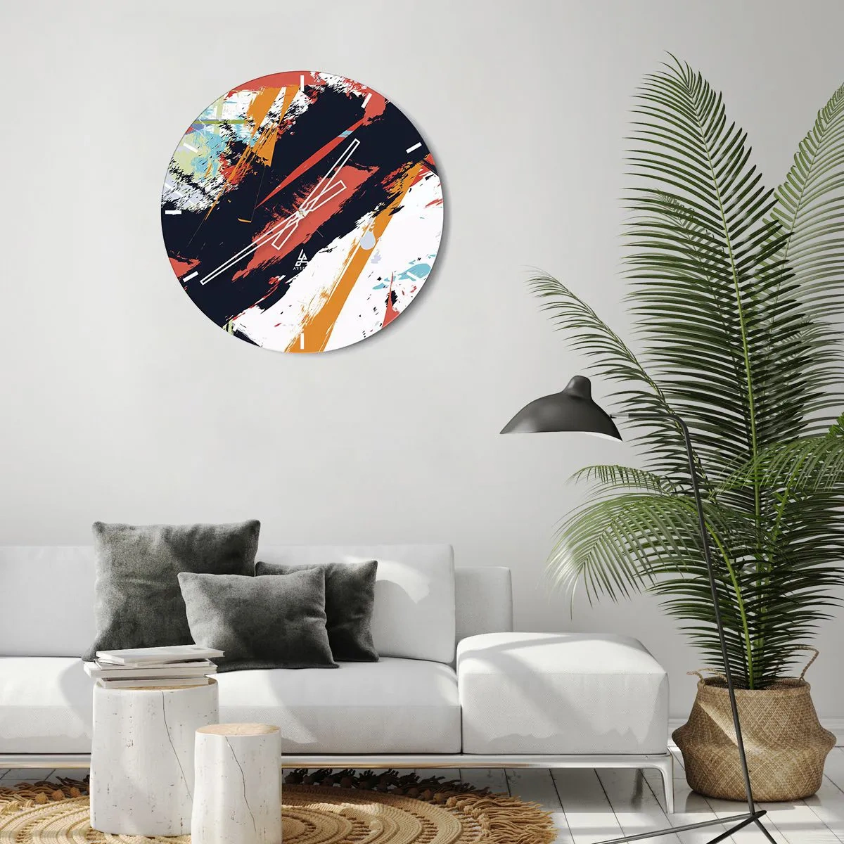 Väggklocka - Klocka på glas - Dynamisk komposition - 40x40 cm