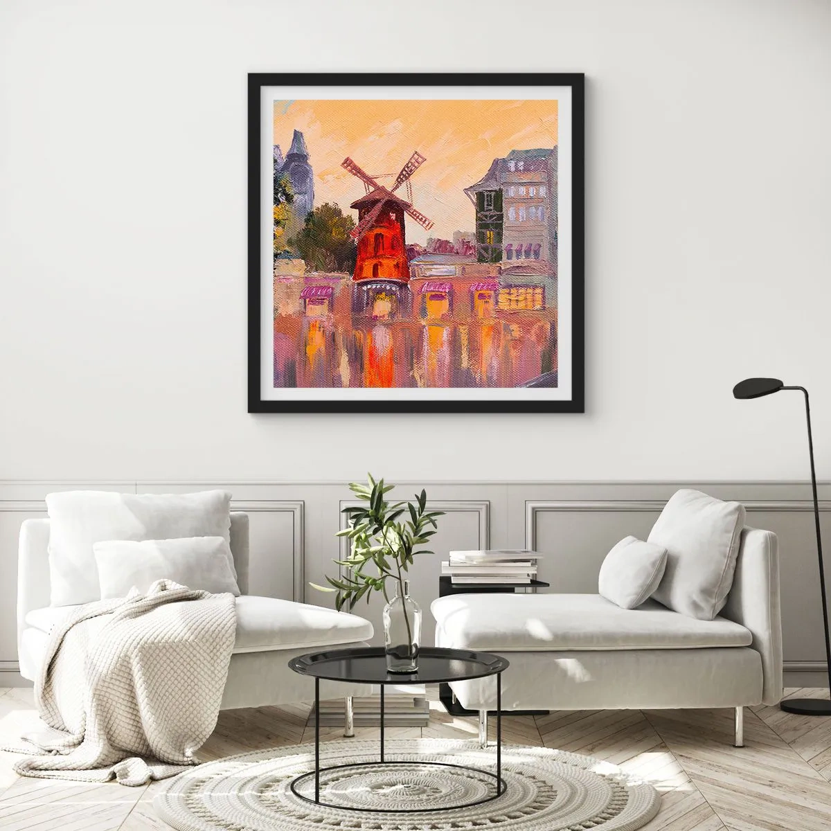 Affisch i svart ram - Ikoner av Paris – Moulin Rouge - 60x60 cm