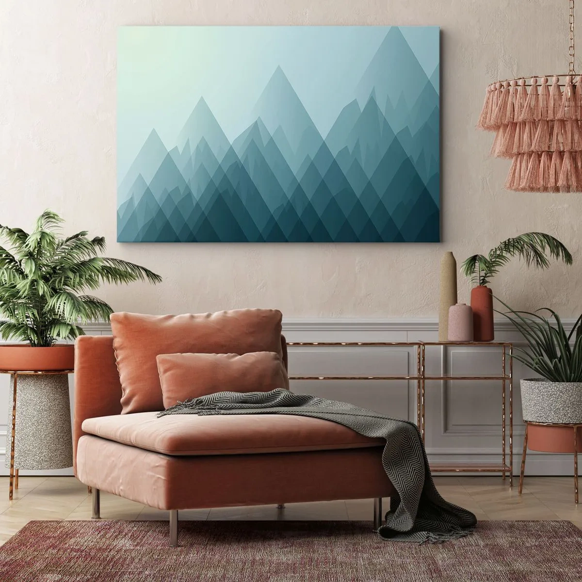 Canvastavla - Bild på duk - Minimalistisk bergsgrafik i blå nyanser - 70x50cm - Stor, större, störst - Modern väggdekoration för vardagsrum och sovrum ARTTOR