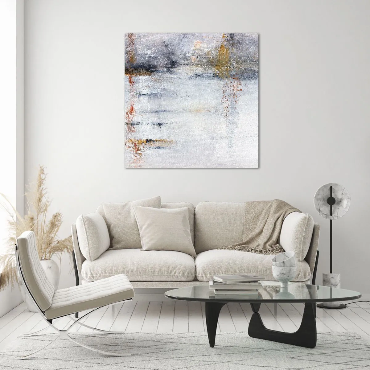 Glastavla - Bild på glas - Bakom luftridån - 70x70 cm