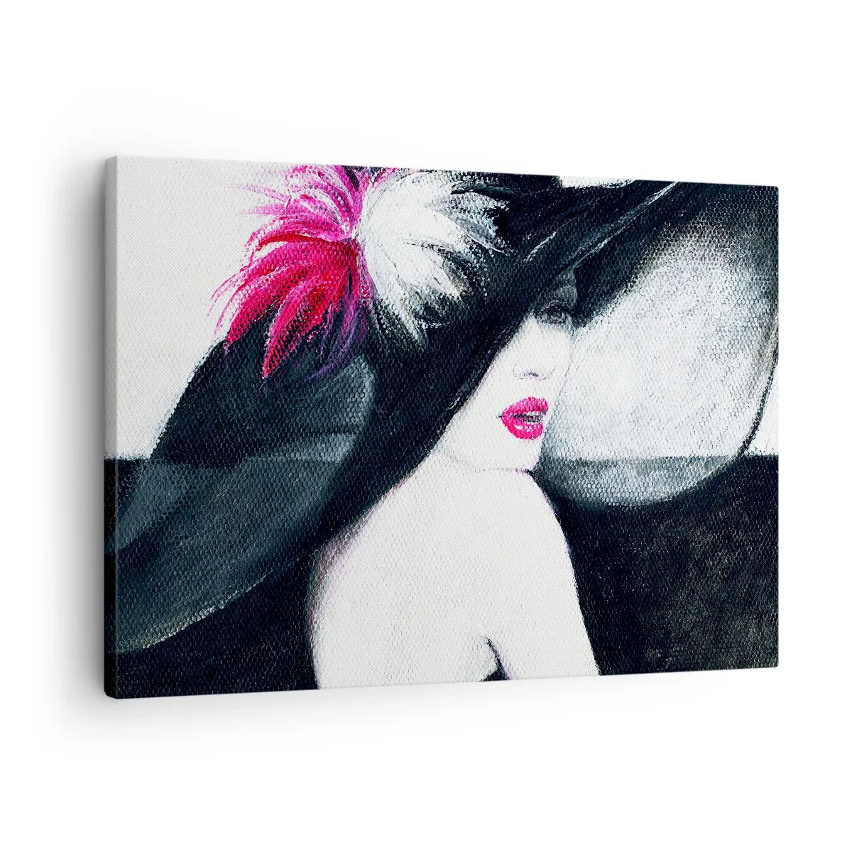 Canvastavla - Bild på duk - Snygg kvinna i en befjädrad hatt - 70x50cm - Alltid hemlighet - Modern väggdekoration för vardagsrum och sovrum ARTTOR