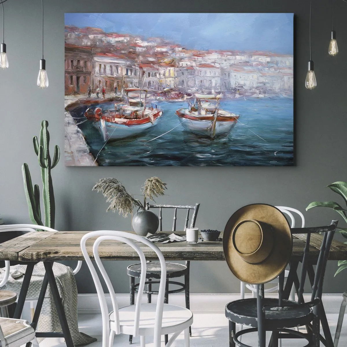 Canvastavla - Bild på duk - Båtar i en pittoresk italiensk vik - 70x50cm - Italiensk vik - Modern väggdekoration för vardagsrum och sovrum ARTTOR