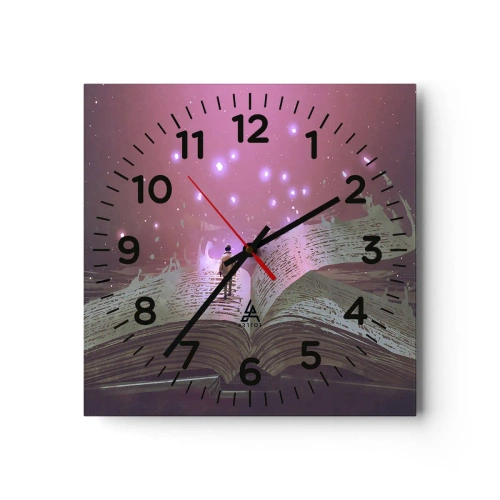 Väggklocka - Klocka på glas - Inbjudan till en annan värld - läs! - 40x40 cm