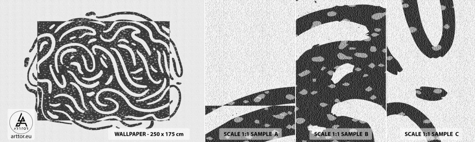 Provbit av självhäftande fototapet Deluxe Sticker - Abstraktion: en dans av glädje - Boho, Svartvitt, Minimalism - 100x30 cm