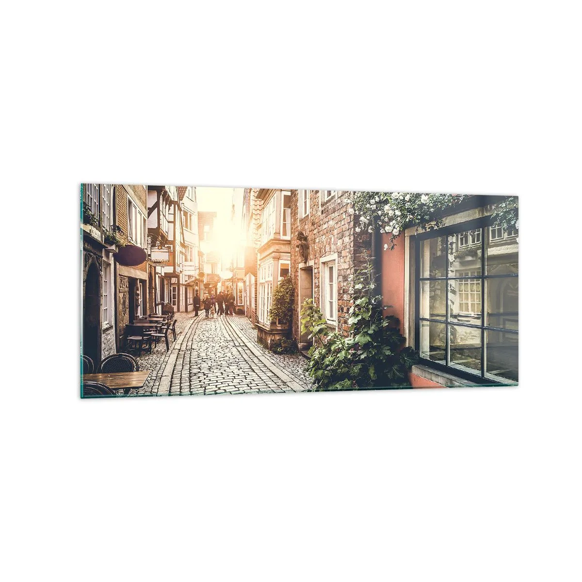 Glastavla - Bild på glas - Rosgränd i rosa sken - 120x50 cm