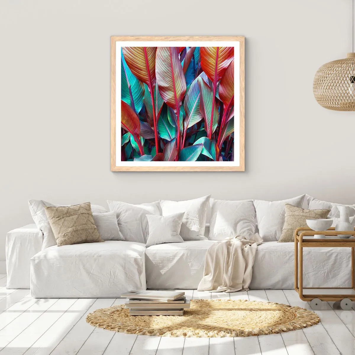 Affisch i ram av ljusek - En färgglad tätskog - 60x60 cm