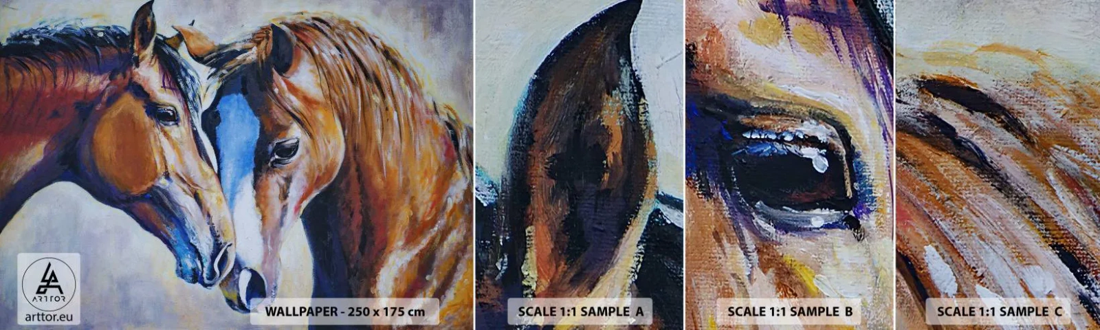 Fototapet Prov Standard Eco - Är det vänskap? eller är det kärlek? - Abstraktion, Hästar, Natur - 100x30 cm