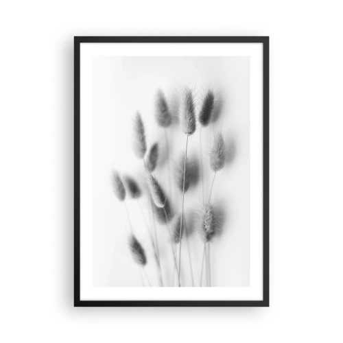 Affisch i svart ram - Svarta och vita fluffiga öron av gräs - 50x70cm - Fluffigt gräs - Modern väggdekoration för vardagsrum och sovrum ARTTOR
