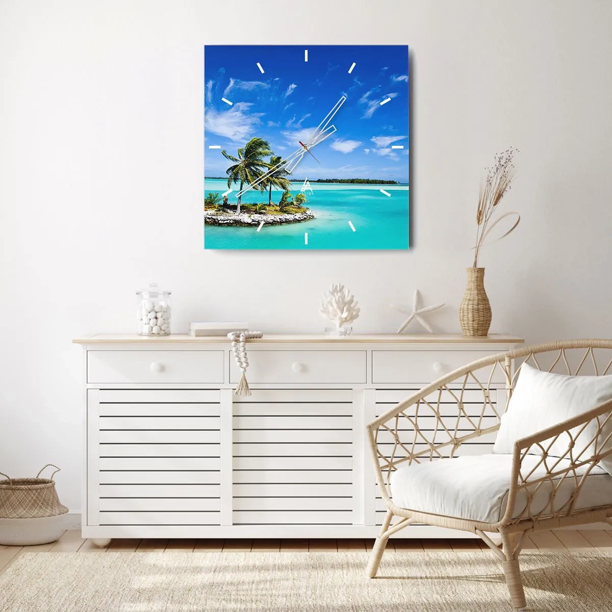 Väggklocka - Klocka på glas - Paradis på jorden - 40x40 cm