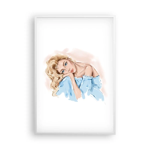 Affisch i vit ram - Drömmande i blått - 61x91 cm