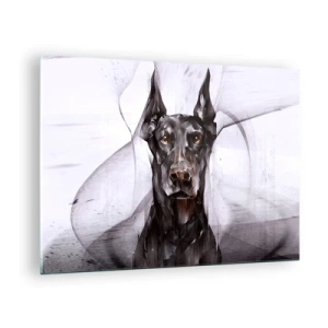 Glastavla - Bild på glas - Porträtt av en svart hund i abstrakt stil mot en ljus bakgrund - 70x50cm - Rasren - Modern väggdekoration för vardagsrum och sovrum ARTTOR