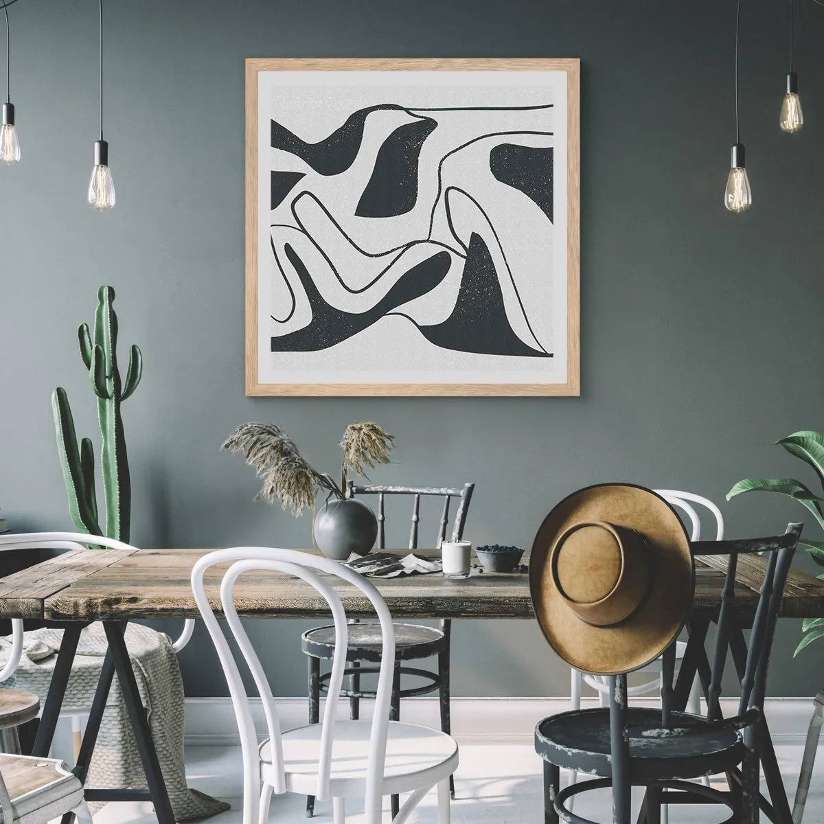 Affisch i ram av ljusek - Abstrakt lek i en labyrint - 60x60 cm