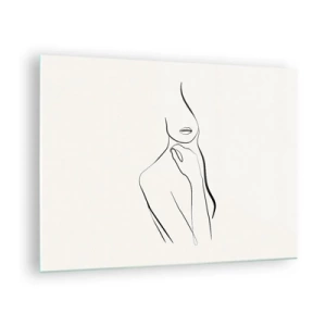 Glastavla - Bild på glas - En minimalistisk linje som visar en kvinnlig silhuett mot en ljus bakgrund - 70x50cm - Melankolins våg - Modern väggdekoration för vardagsrum och sovrum ARTTOR