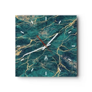 Väggklocka - Klocka på glas - Guldåder - 40x40 cm