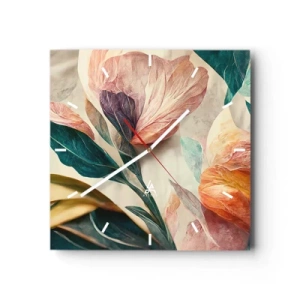 Väggklocka - Klocka på glas - Blommor av de södra öarna - 40x40 cm