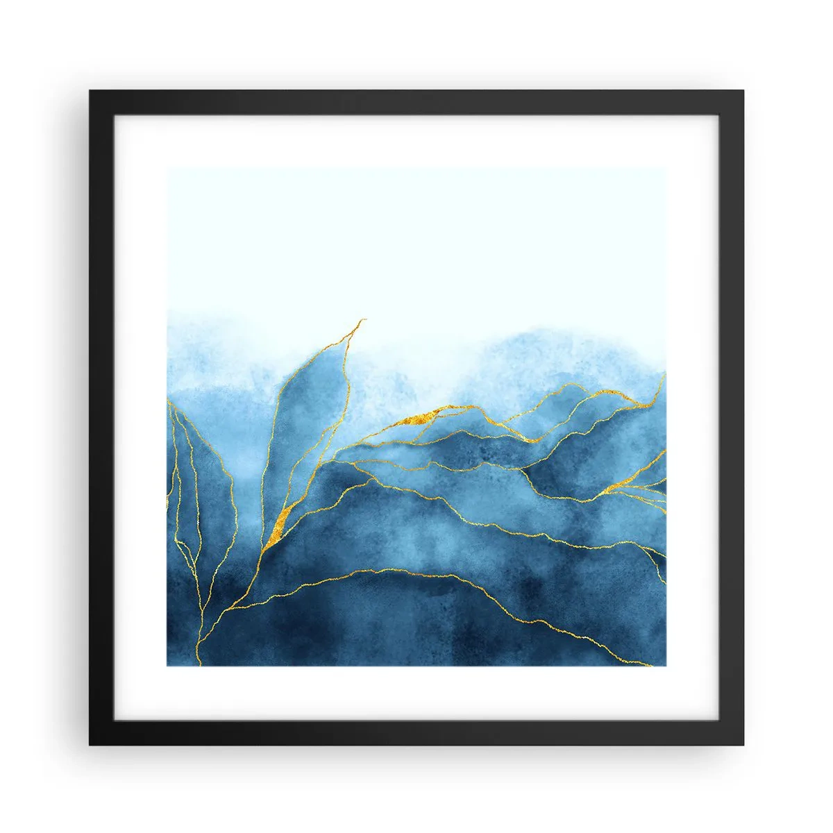 Affisch i svart ram - Blått i guld - 40x40 cm
